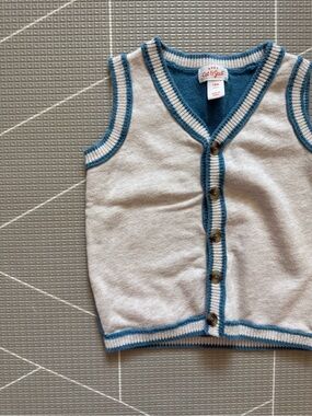 Cat & Jack|Baby boy/toddler Cream and Blue Knit Button Vest,sleeveless cardigan•